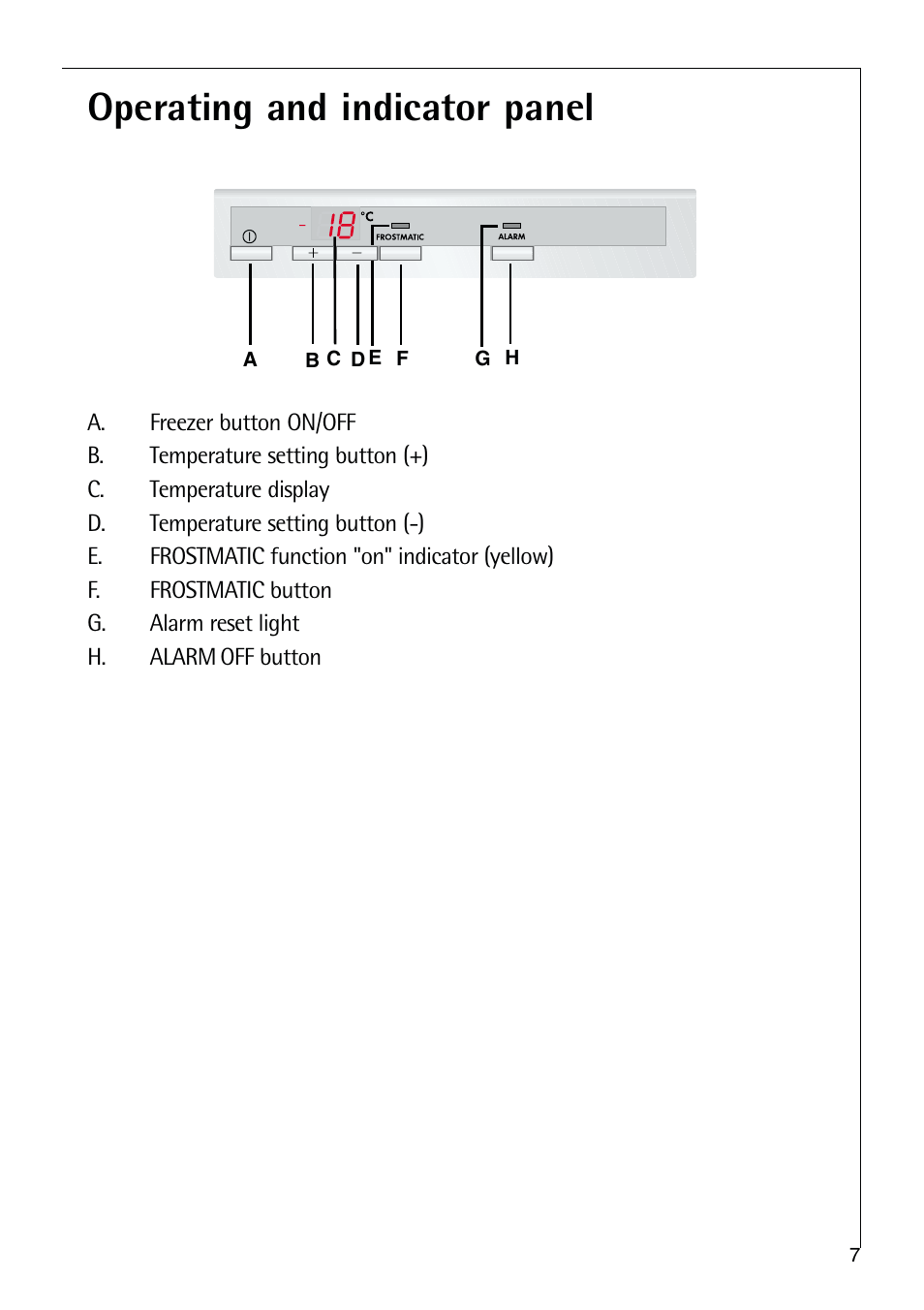 Operating and indicator panel | Electrolux ARCTIS 75270 GA User Manual | Page 7 / 24