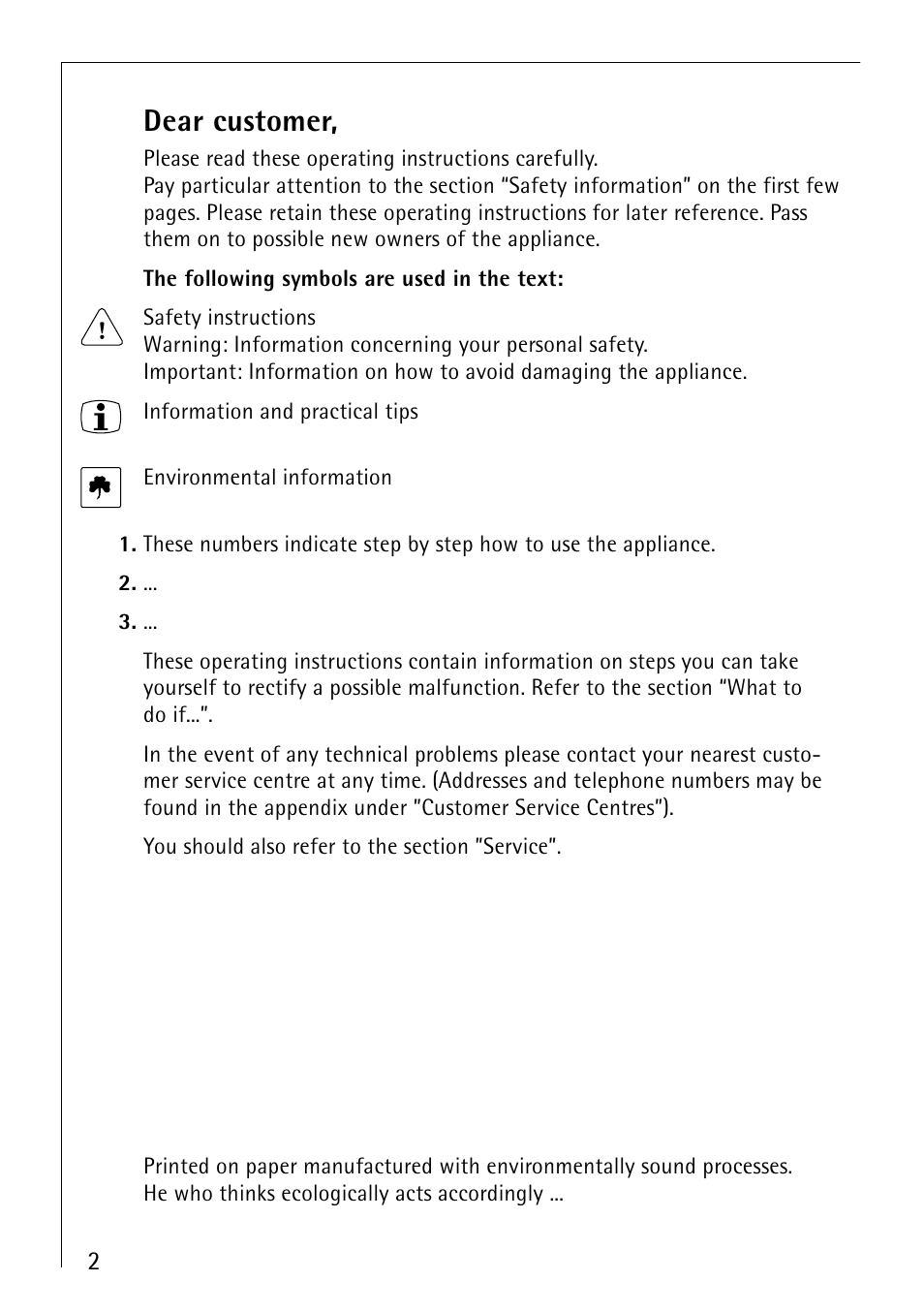 Dear customer | Electrolux 66300KF-an User Manual | Page 2 / 40