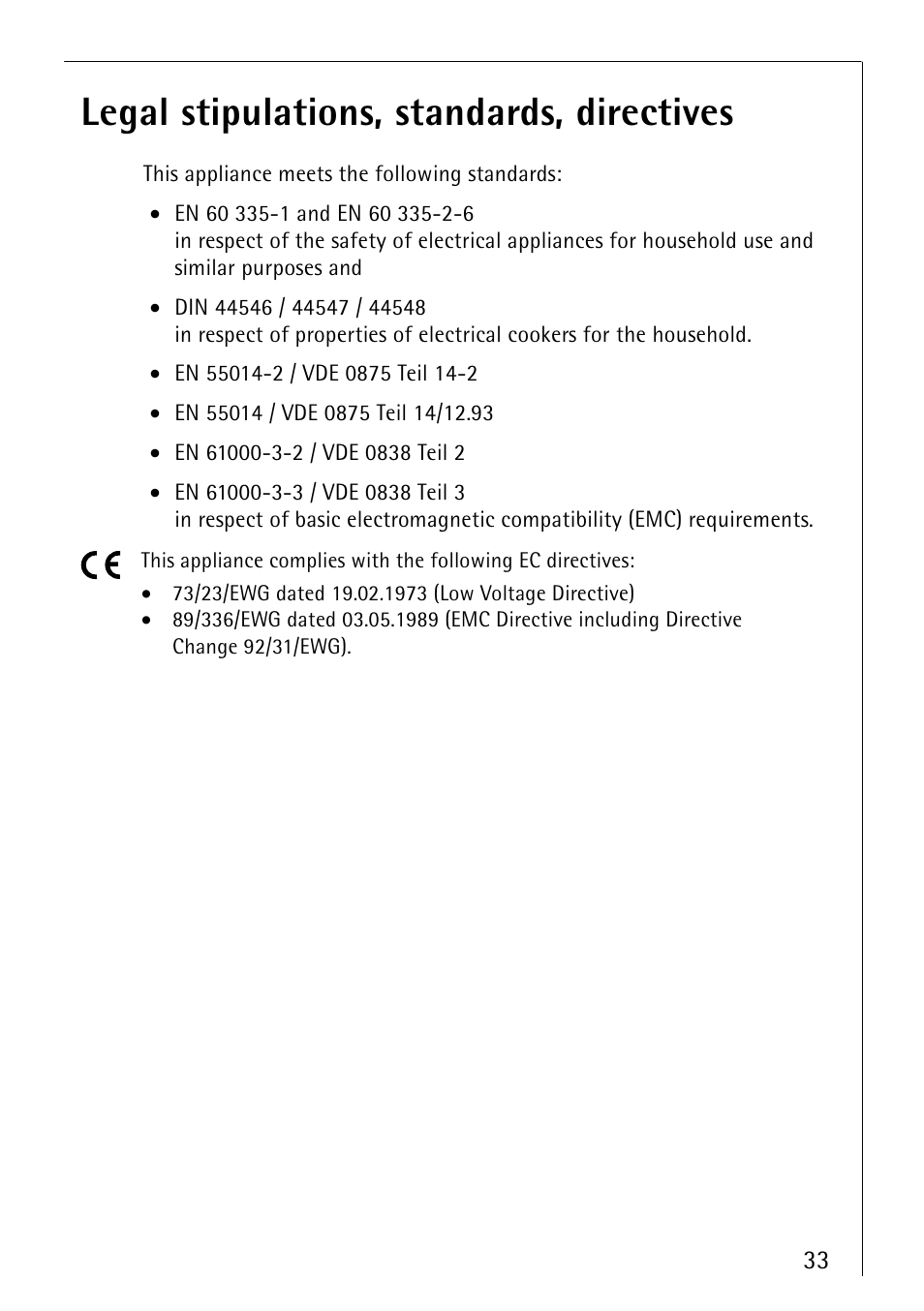 Legal stipulations, standards, directives | Electrolux 66300KF-an User Manual | Page 33 / 40