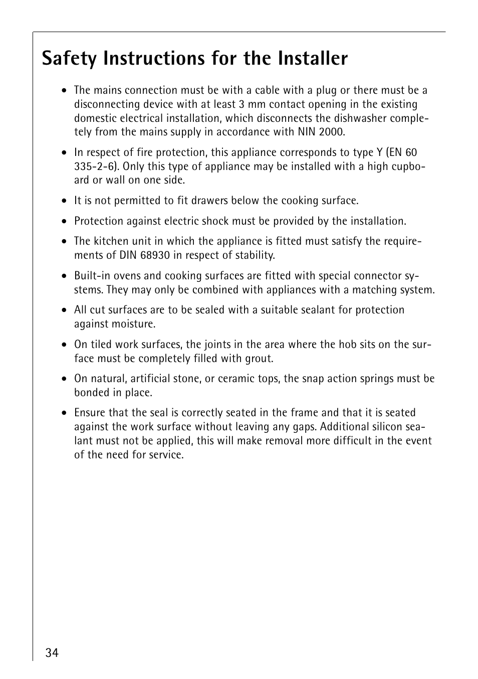 Safety instructions for the installer | Electrolux 66300KF-an User Manual | Page 34 / 40