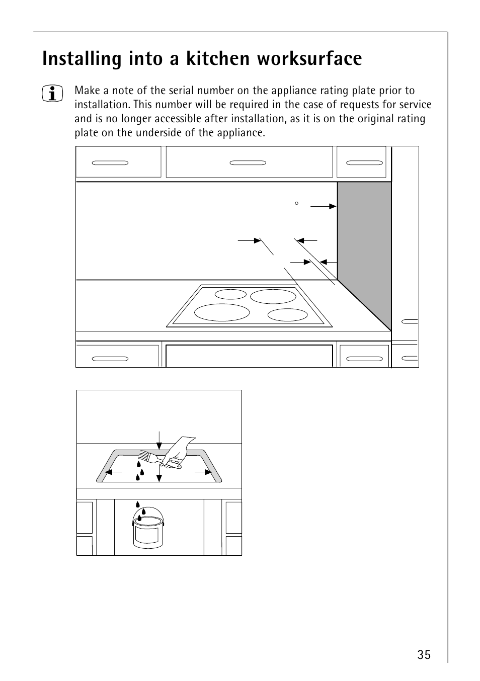 Installing into a kitchen worksurface | Electrolux 66300KF-an User Manual | Page 35 / 40