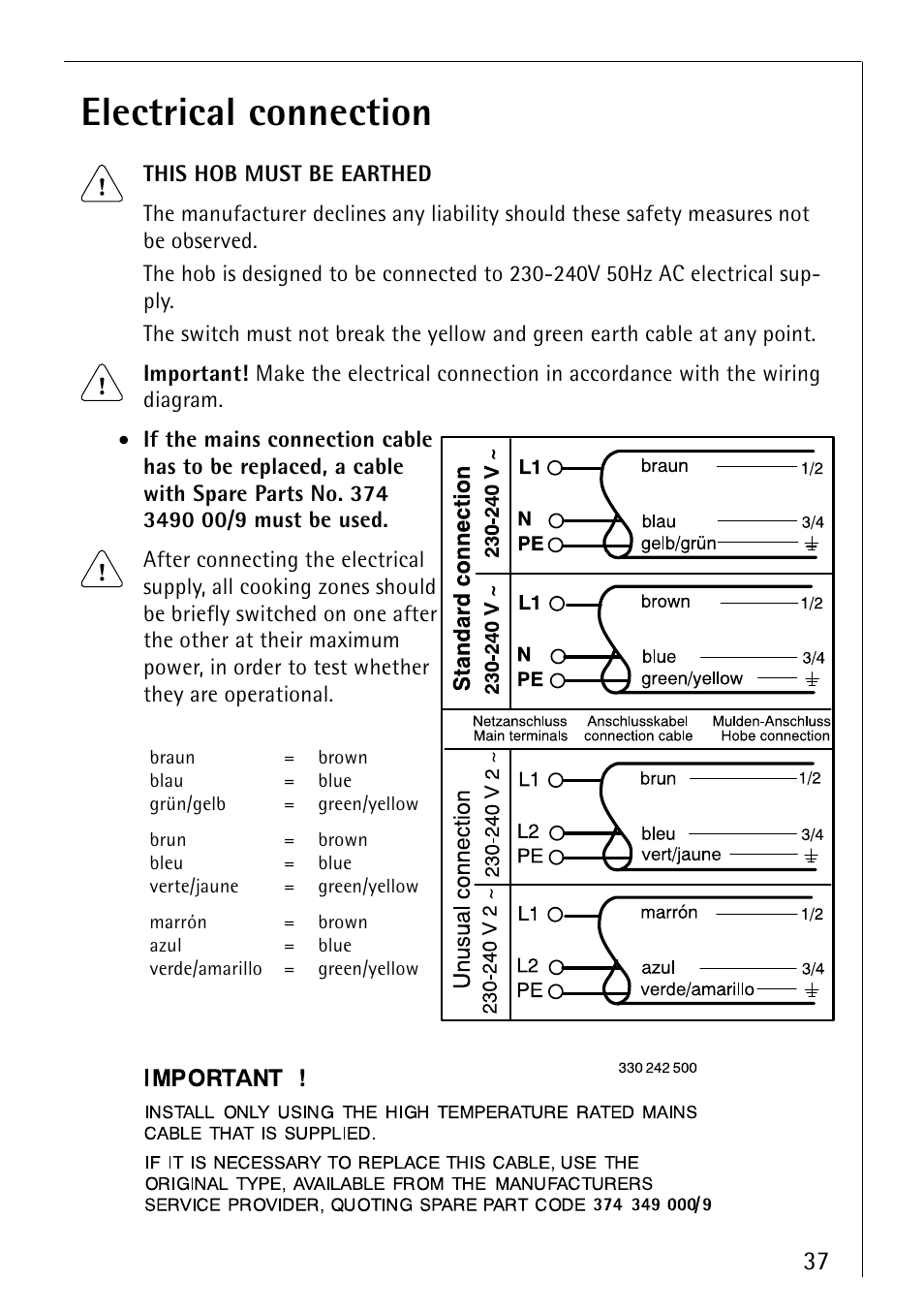 Electrical connection | Electrolux 66300KF-an User Manual | Page 37 / 40