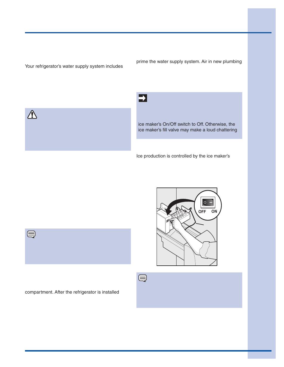 Automatic ice & water maker/dispenser, Priming the water supply system, Important | Caution | Electrolux 241868902 User Manual | Page 25 / 41