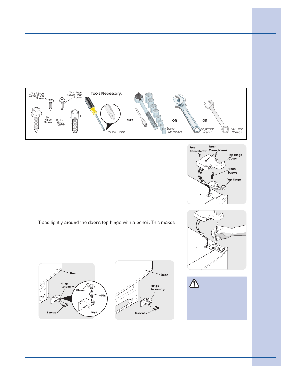 Removing the doors, Getting through narrow spaces, Caution | Required tools | Electrolux 241868902 User Manual | Page 7 / 41