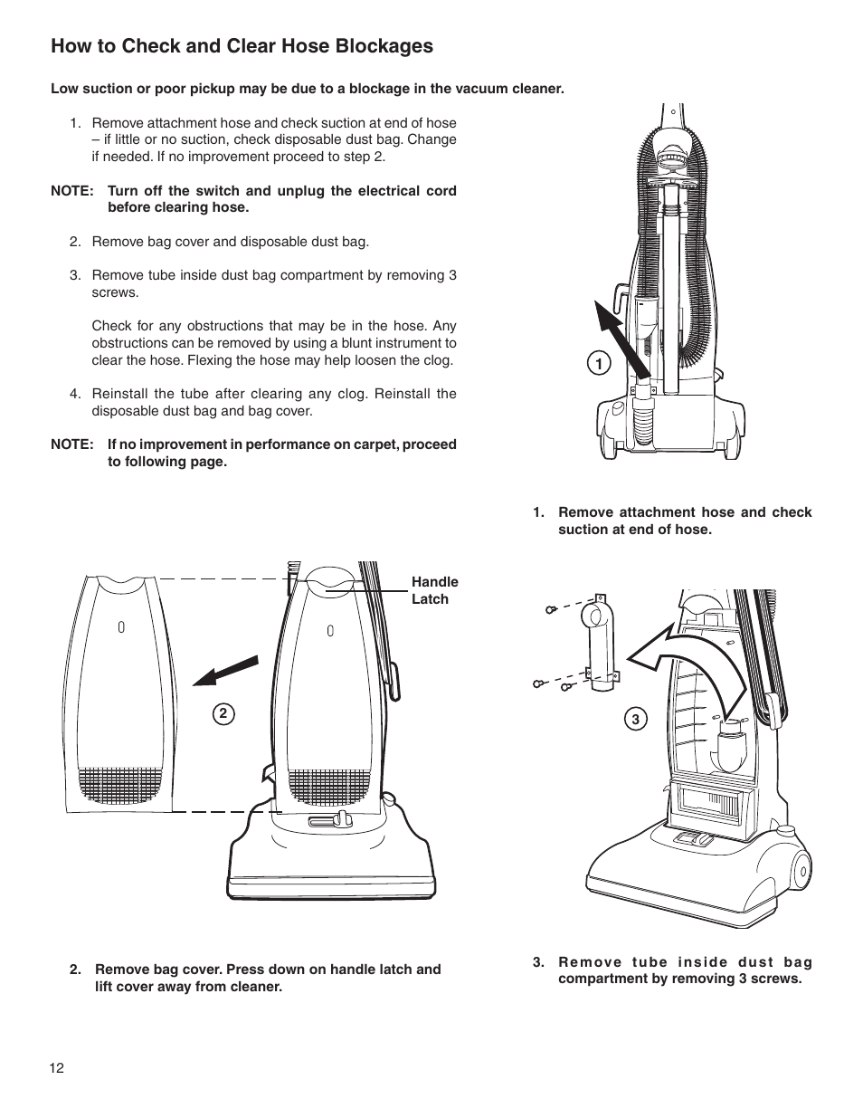 How to check and clear hose blockages | Electrolux Z2270-Z2290 Series User Manual | Page 12 / 17