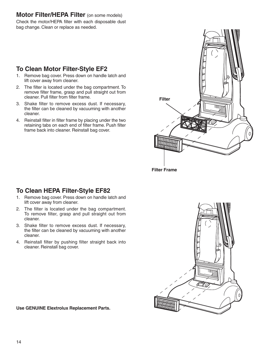 Motor filter/hepa filter | Electrolux Z2270-Z2290 Series User Manual | Page 14 / 17