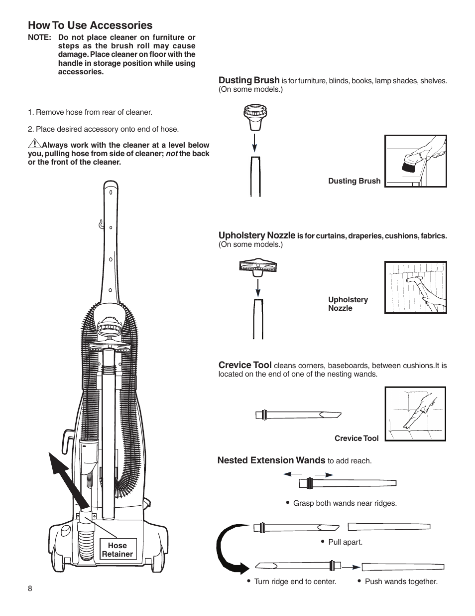 How to use accessories | Electrolux Z2270-Z2290 Series User Manual | Page 8 / 17