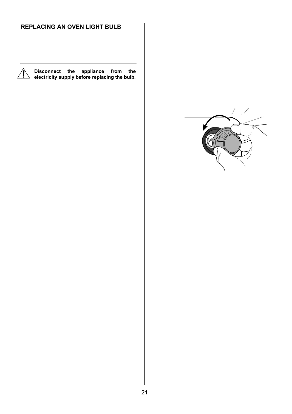 21 replacing an oven light bulb | Electrolux EKG5543 User Manual | Page 21 / 32