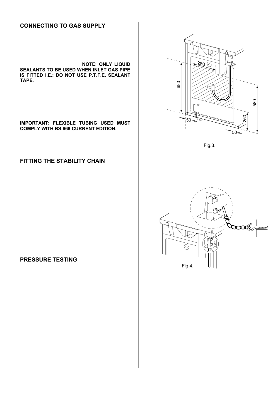 29 connecting to gas supply, Fitting the stability chain, Pressure testing | Electrolux EKG5543 User Manual | Page 29 / 32