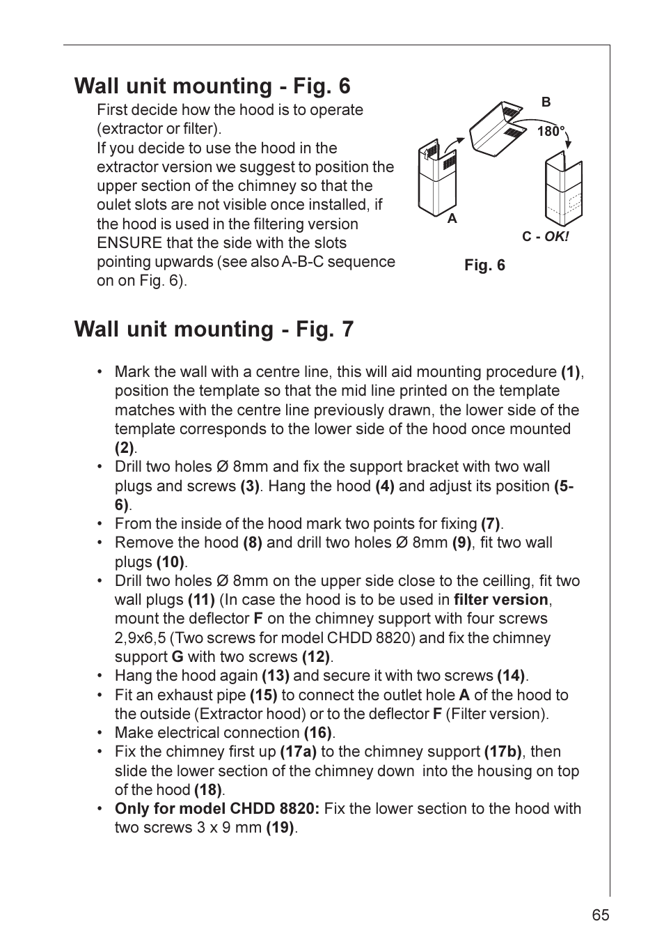 Wall unit mounting - fig. 6, Wall unit mounting - fig. 7 | Electrolux DD 8890 User Manual | Page 15 / 20