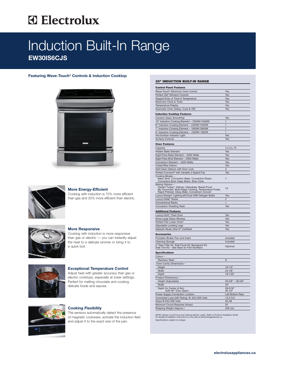 Electrolux Wave-Touch Electronic Oven Control EW30IS6CJS User Manual | 2 pages