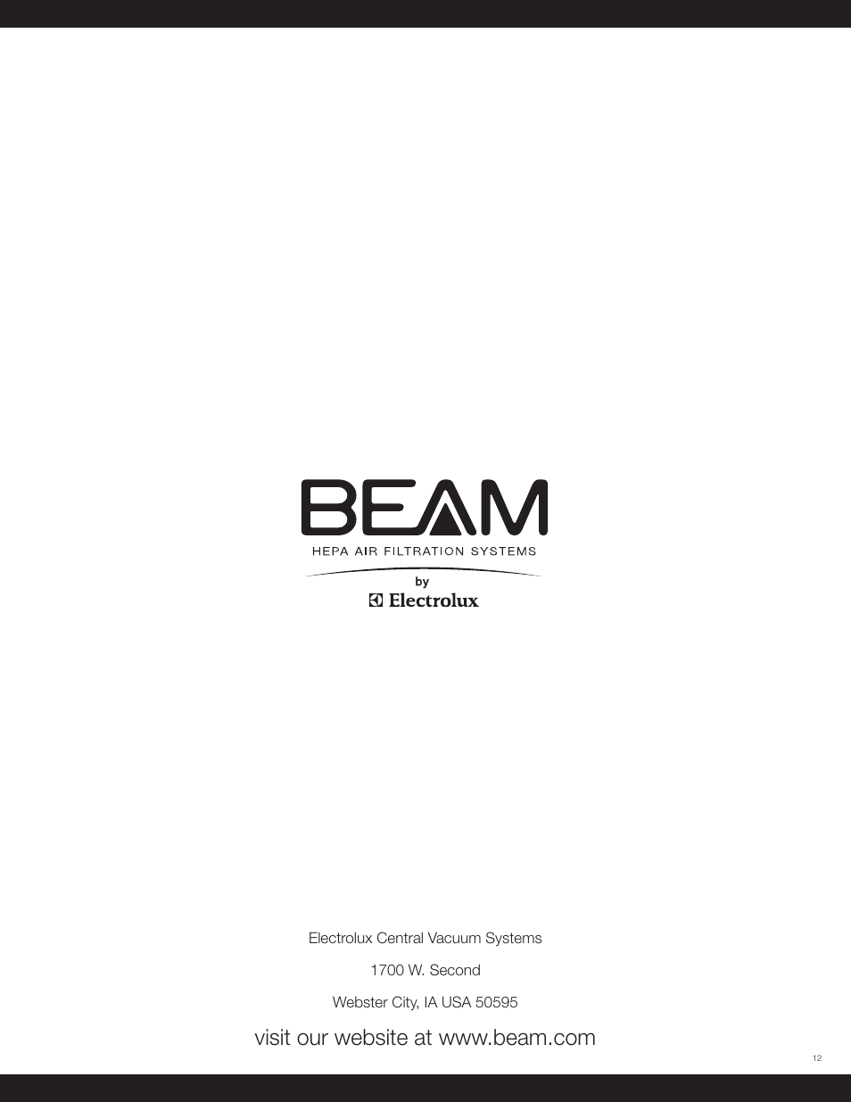 Beam Electrolux HEPA Air Filter Central User Manual | Page 12 / 12