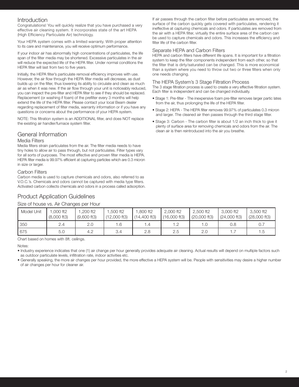 Introduction, General information, Product application guidelines | Beam Electrolux HEPA Air Filter Central User Manual | Page 2 / 12