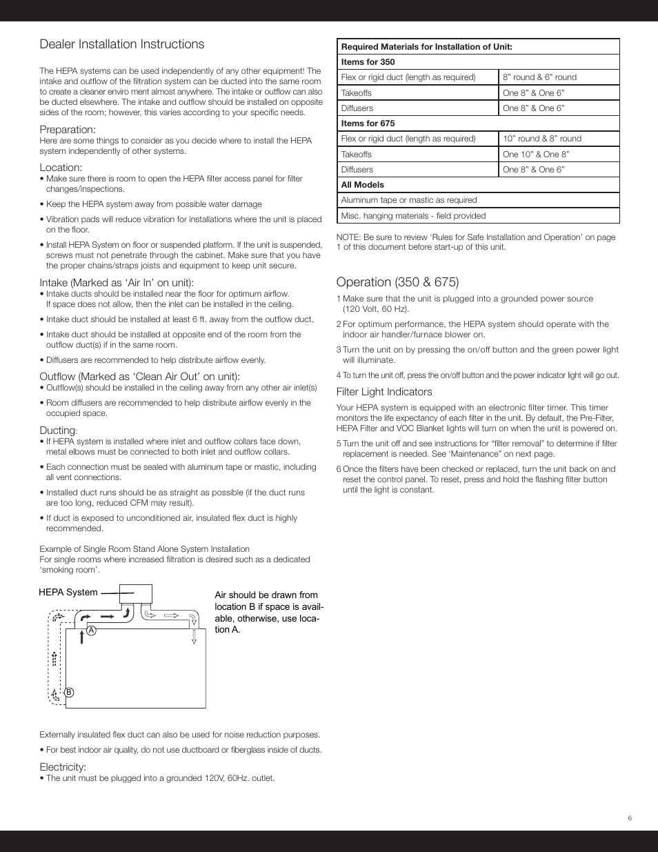 Dealer installation instructions | Beam Electrolux HEPA Air Filter Central User Manual | Page 6 / 12