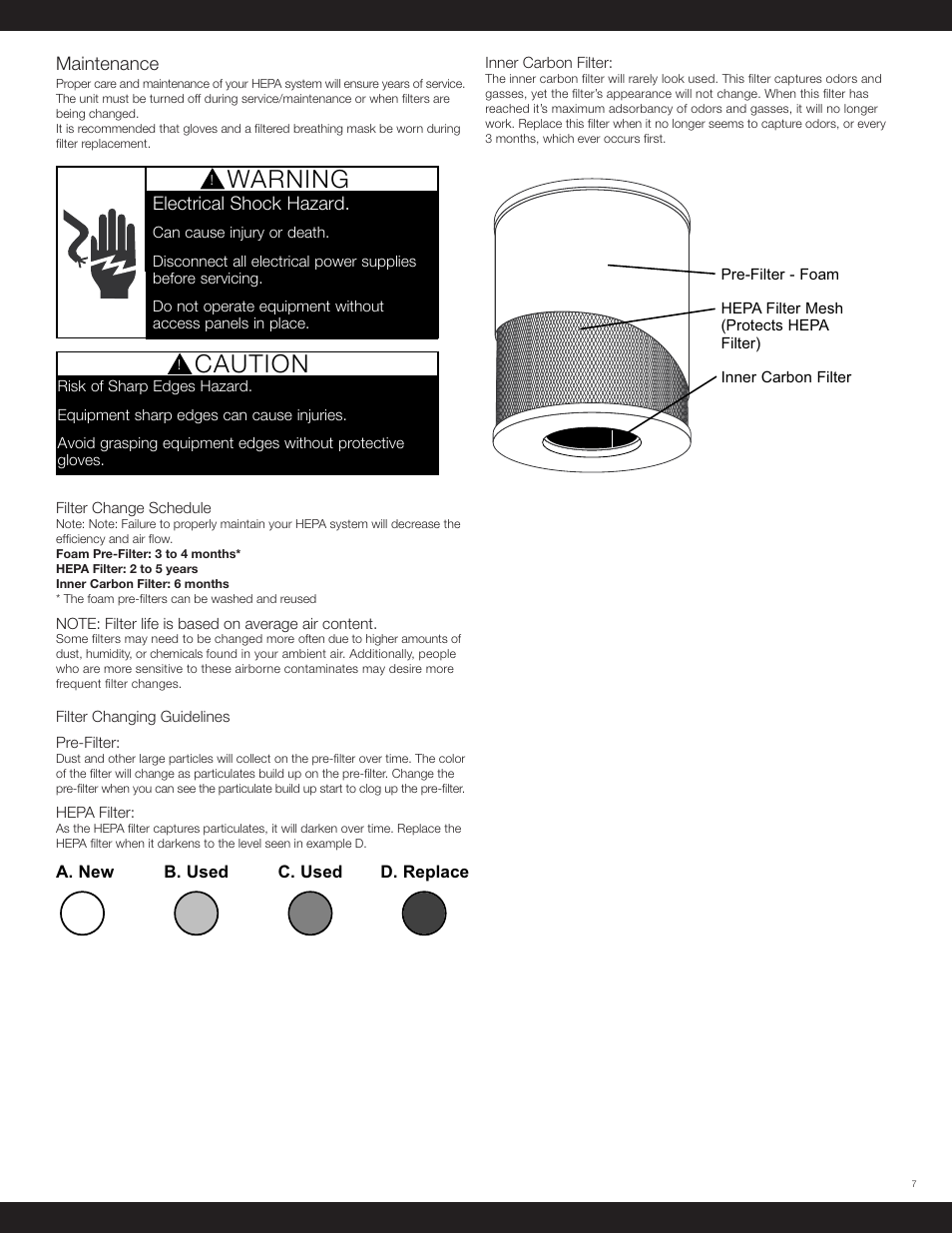 Caution, Warning | Beam Electrolux HEPA Air Filter Central User Manual | Page 7 / 12