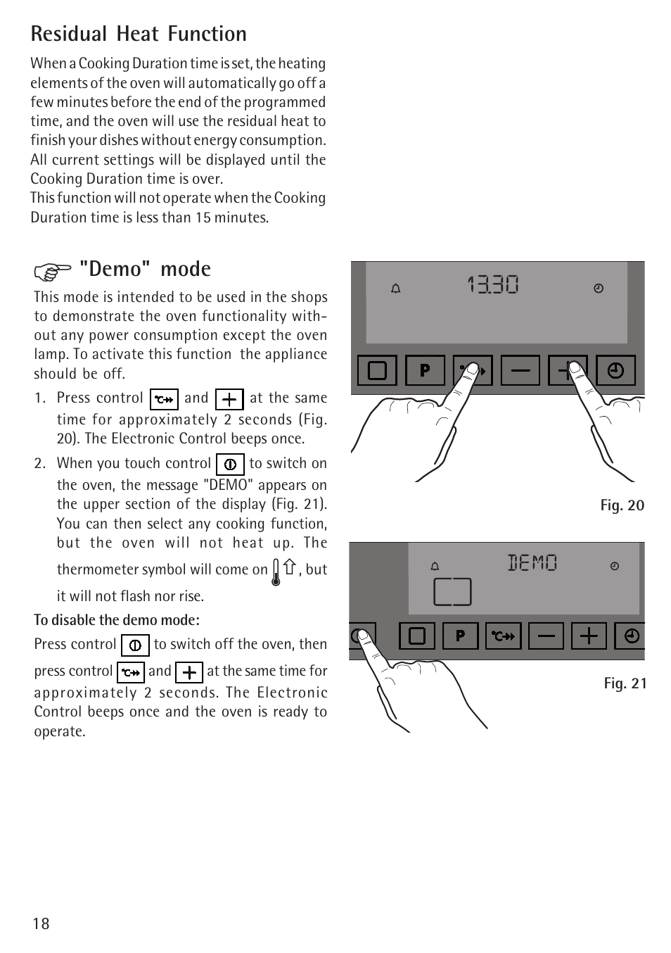 Residual heat function, Demo" mode | Electrolux B 89092-4 User Manual | Page 18 / 48