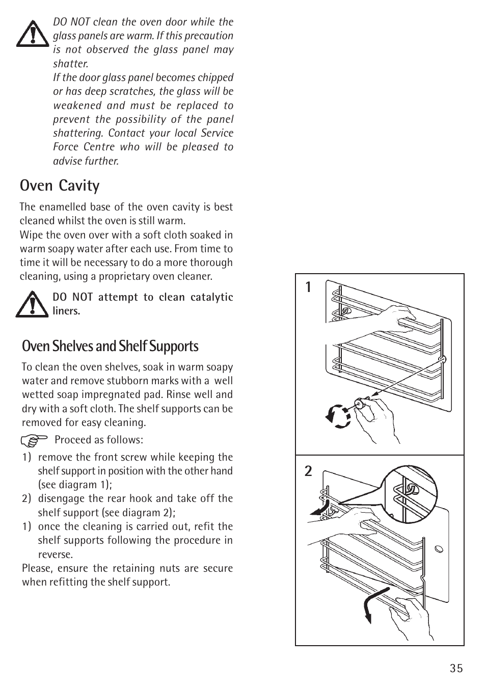 Oven cavity, Oven shelves and shelf supports | Electrolux B 89092-4 User Manual | Page 35 / 48