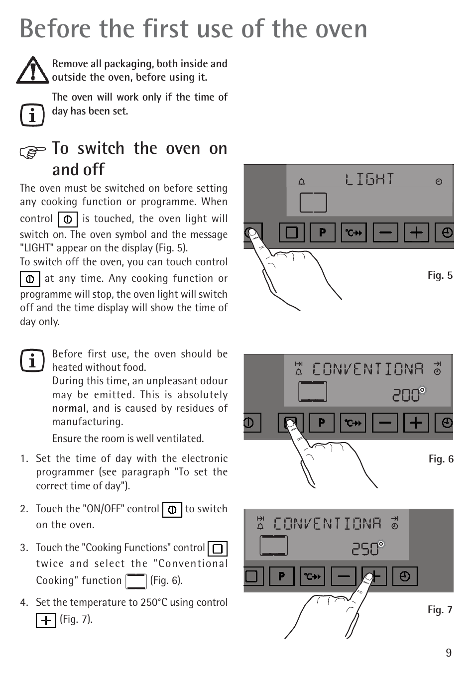 Before the first use of the oven | Electrolux B 89092-4 User Manual | Page 9 / 48