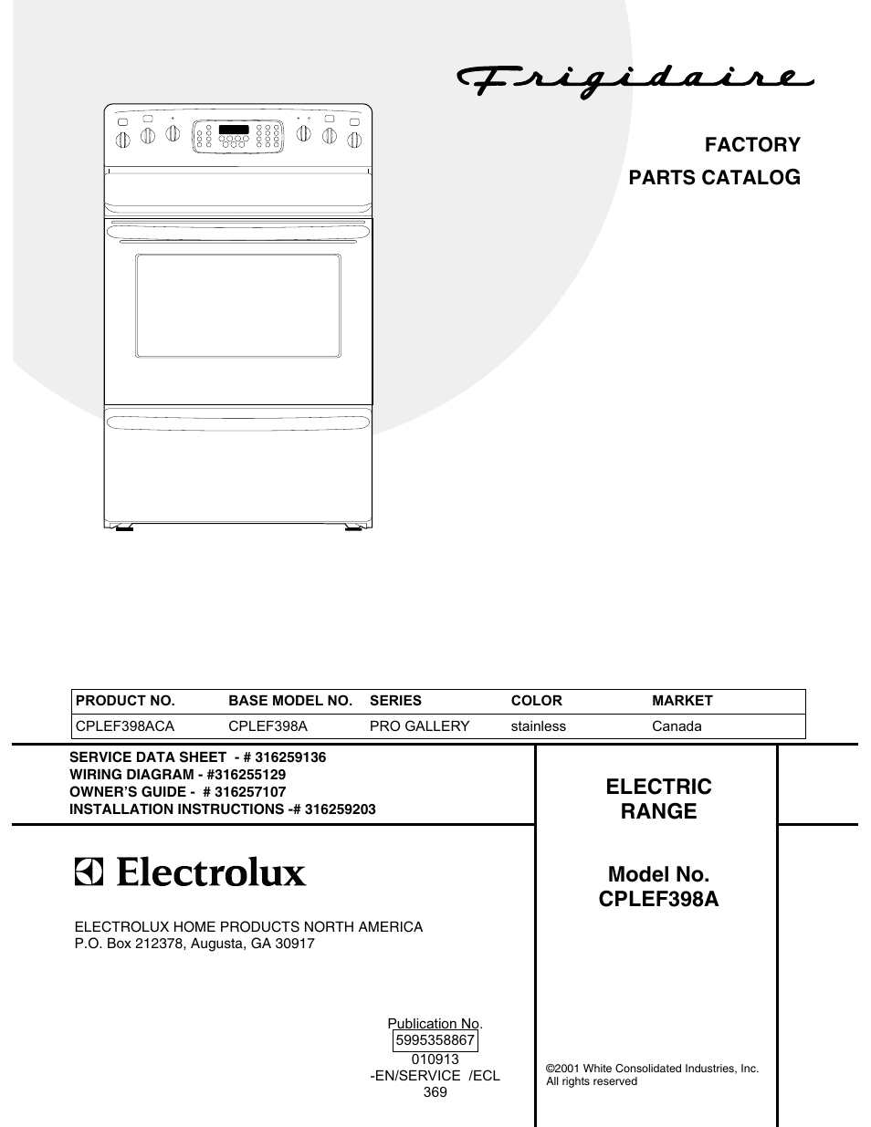 Electrolux FRIGIDAIRE CPLEF398A User Manual | 10 pages