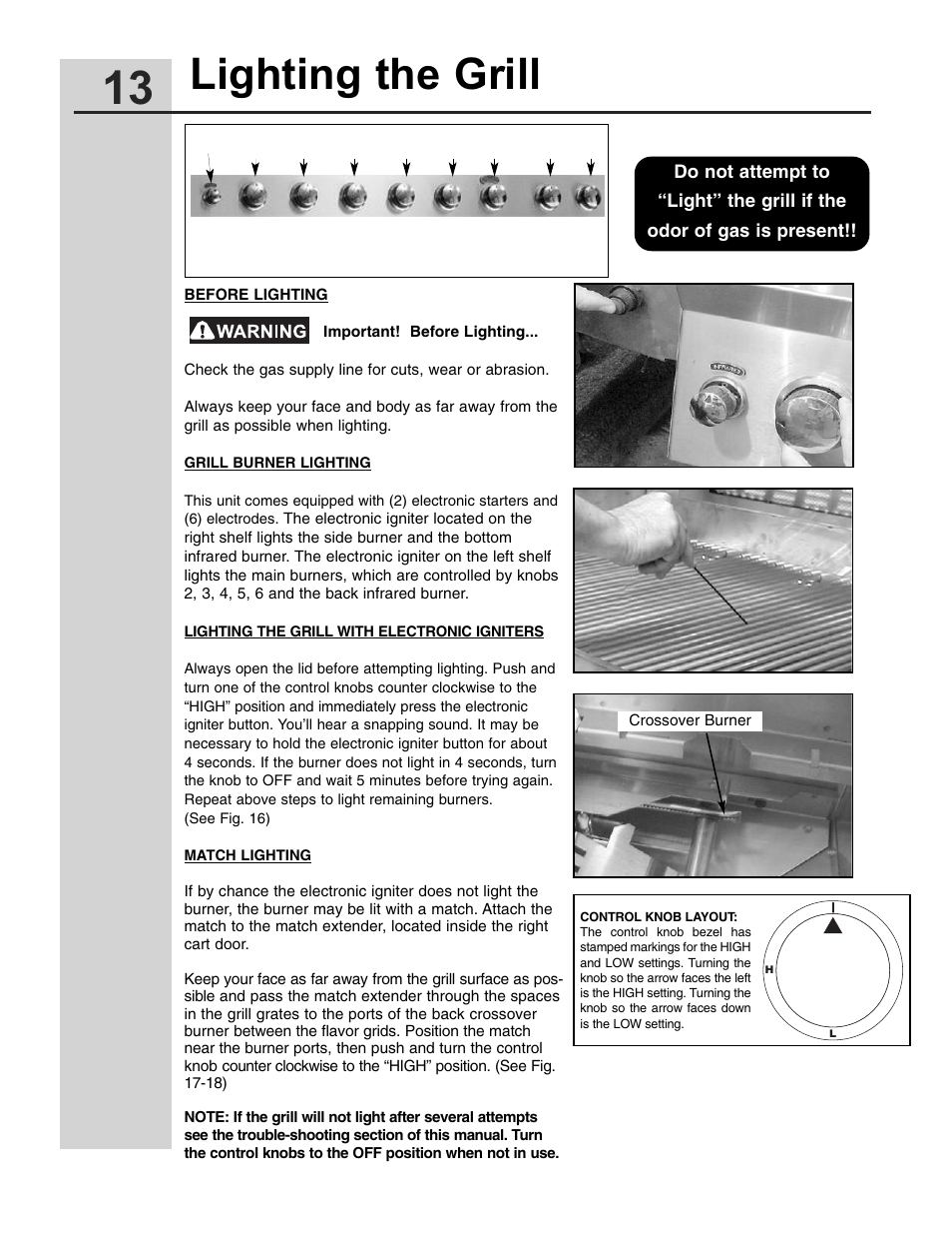 Lighting the grill | Electrolux 57" Stainless Steel Gas Grill User Manual | Page 13 / 21