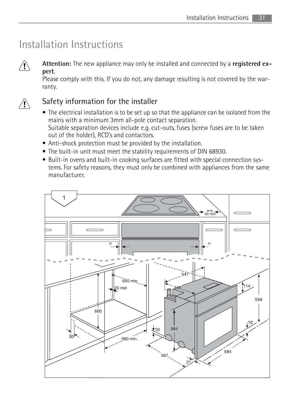 Installation instructions | Electrolux E3000-5 User Manual | Page 31 / 40