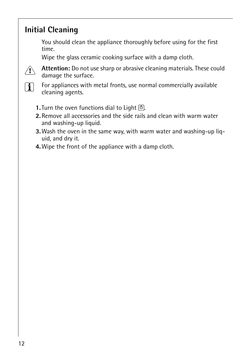 Initial cleaning | Electrolux 61016VI User Manual | Page 12 / 56