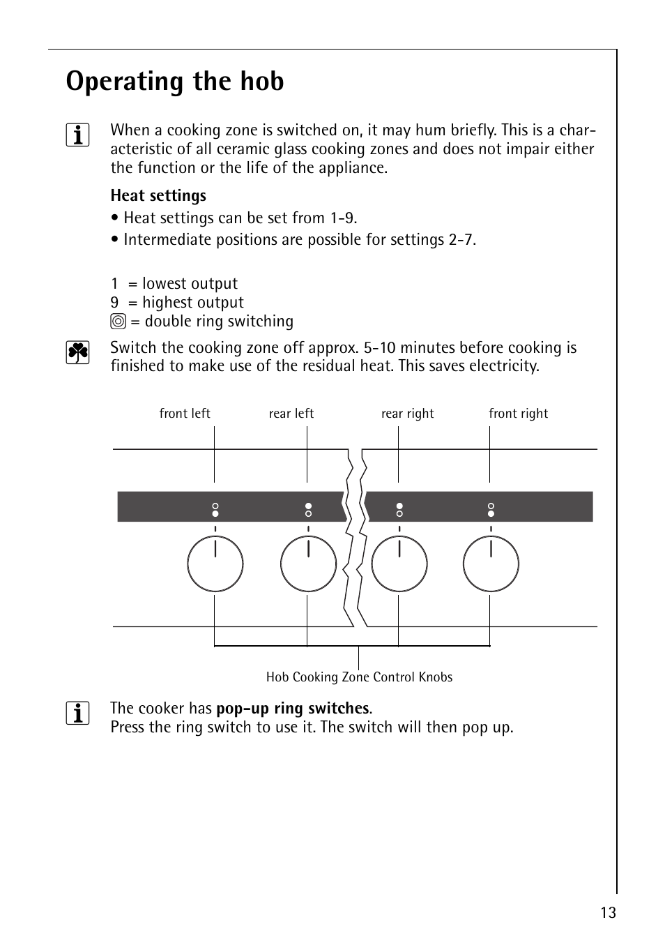 Operating the hob 3 | Electrolux 61016VI User Manual | Page 13 / 56