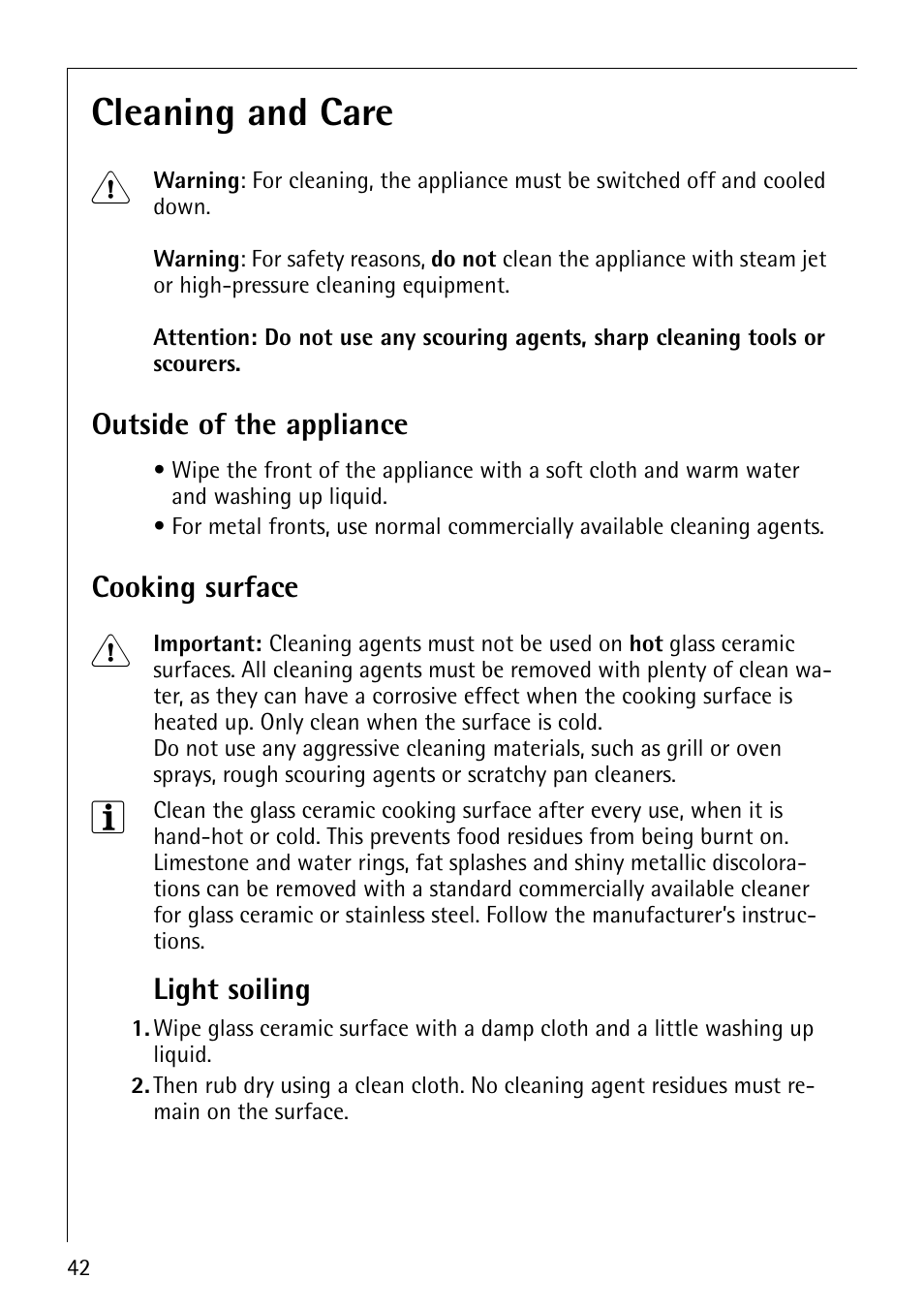 Cleaning and care 1 | Electrolux 61016VI User Manual | Page 42 / 56