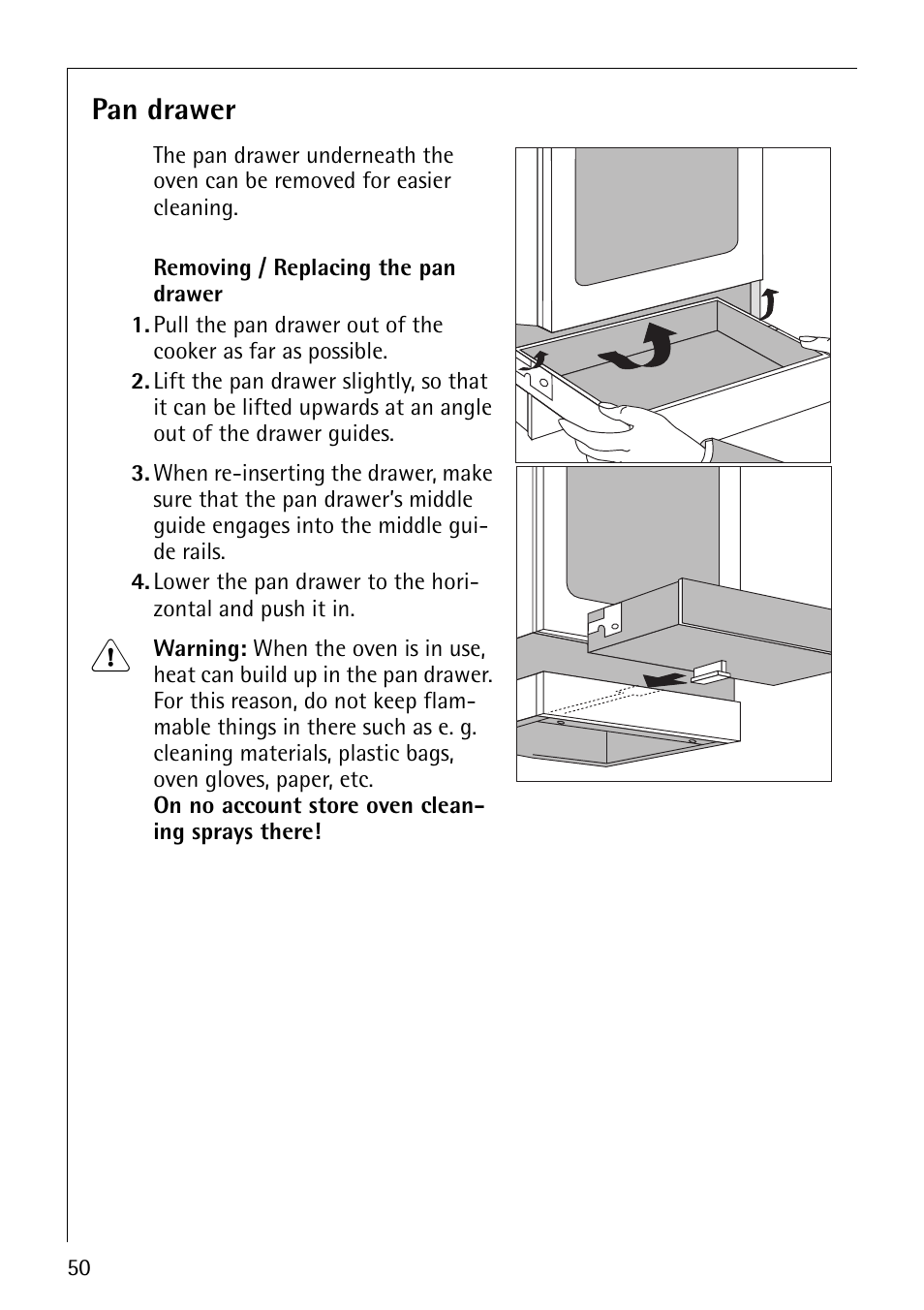 Pan drawer | Electrolux 61016VI User Manual | Page 50 / 56