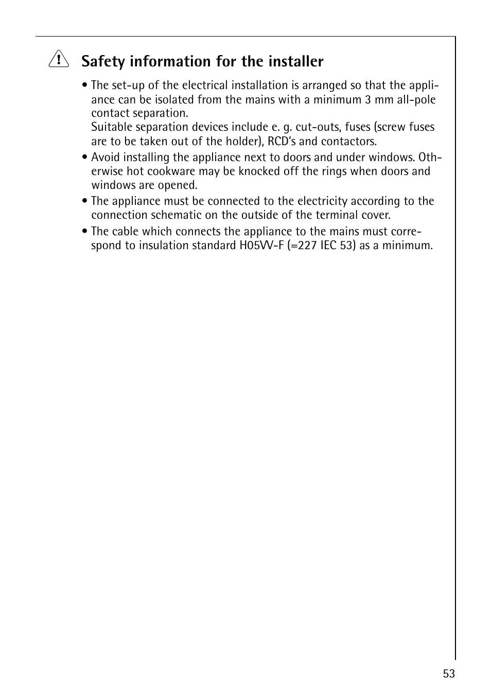 Safety information for the installer | Electrolux 61016VI User Manual | Page 53 / 56