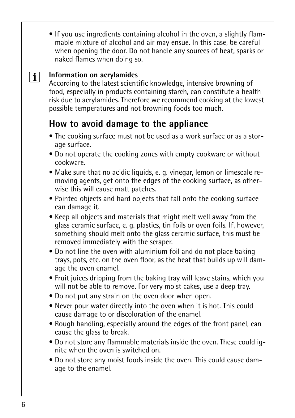 How to avoid damage to the appliance | Electrolux 61016VI User Manual | Page 6 / 56