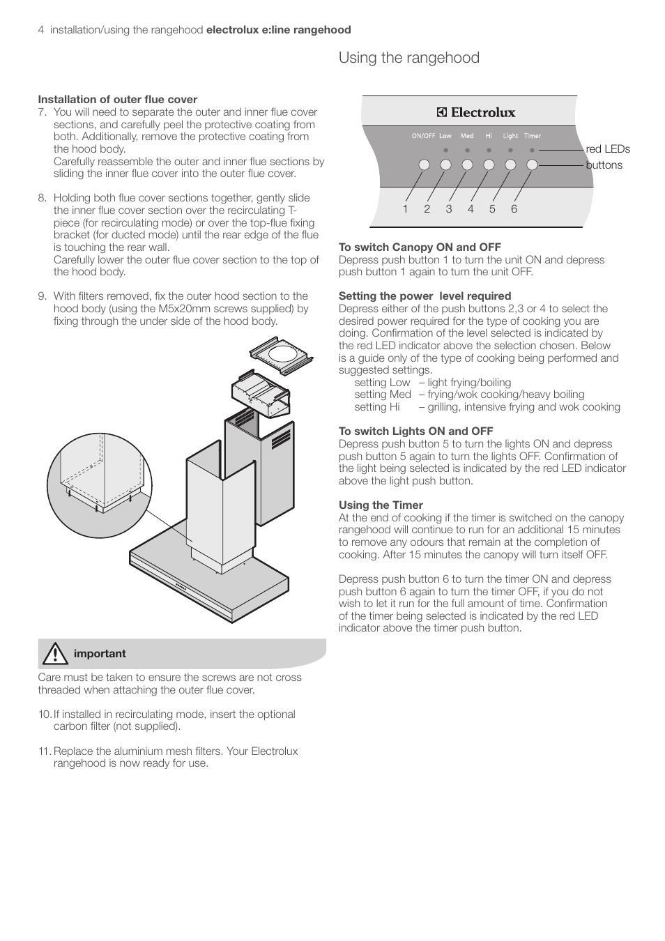 Using the rangehood | Electrolux ERCE90AS User Manual | Page 6 / 10