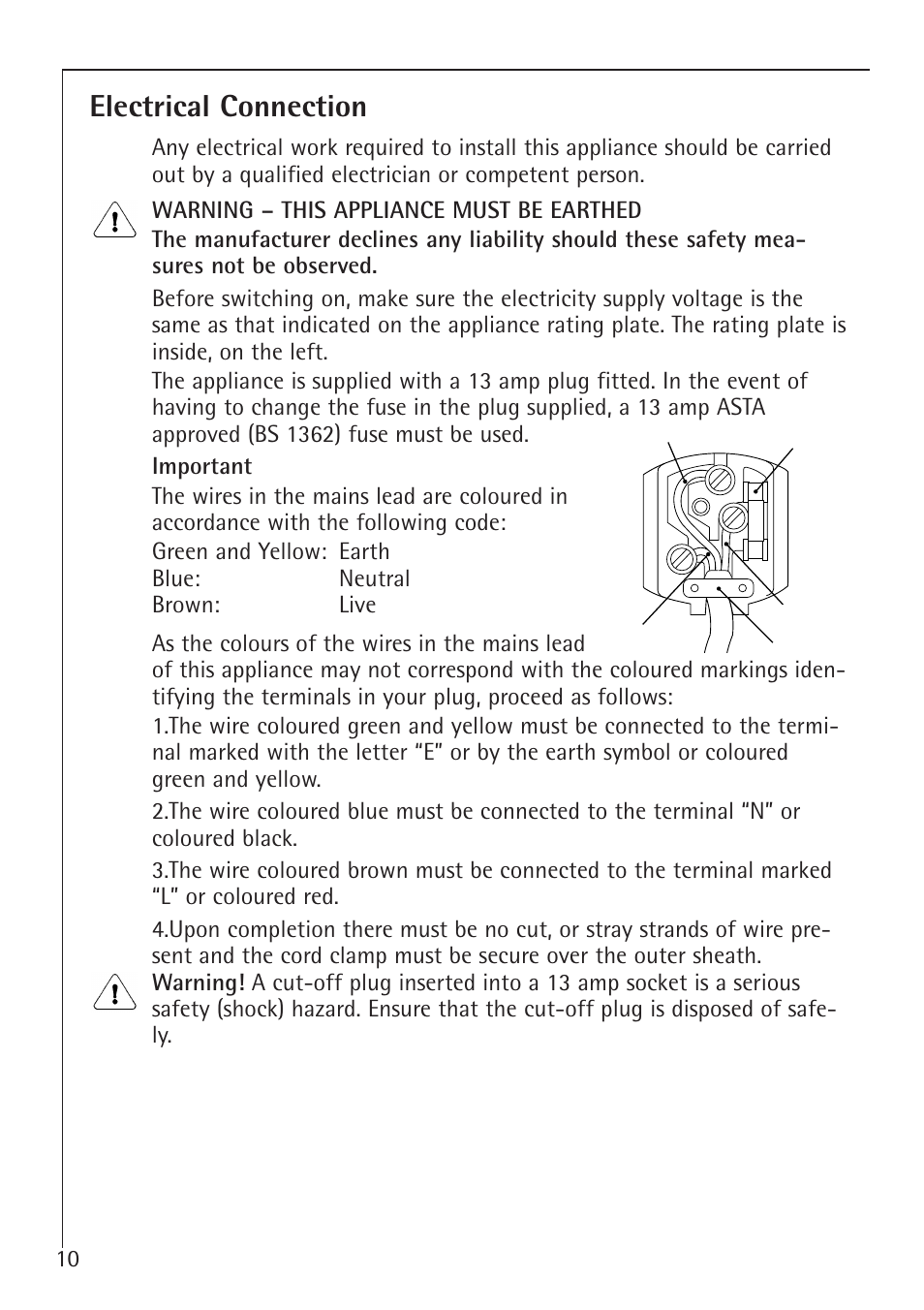 Electrical connection | Electrolux 1194-7 GA User Manual | Page 10 / 28