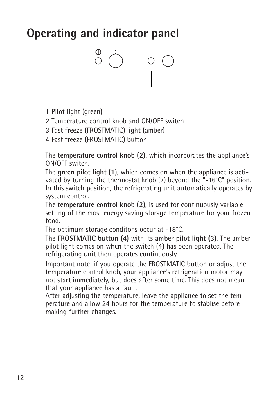 Operating and indicator panel | Electrolux 1194-7 GA User Manual | Page 12 / 28