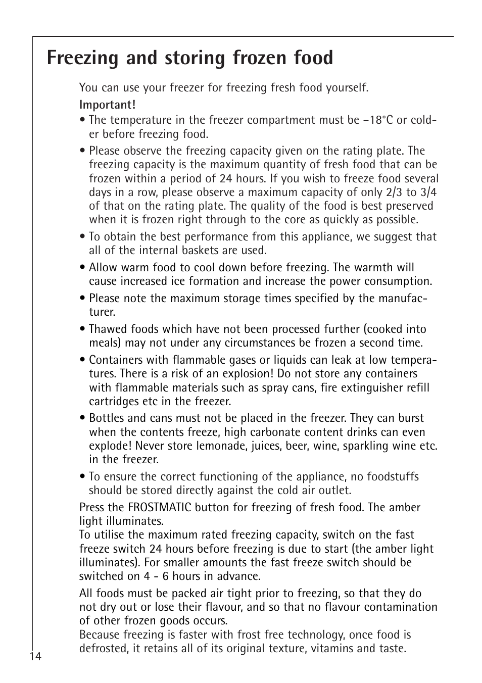 Freezing and storing frozen food | Electrolux 1194-7 GA User Manual | Page 14 / 28