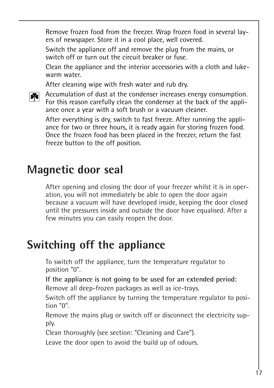 Magnetic door seal, Switching off the appliance | Electrolux 1194-7 GA User Manual | Page 17 / 28