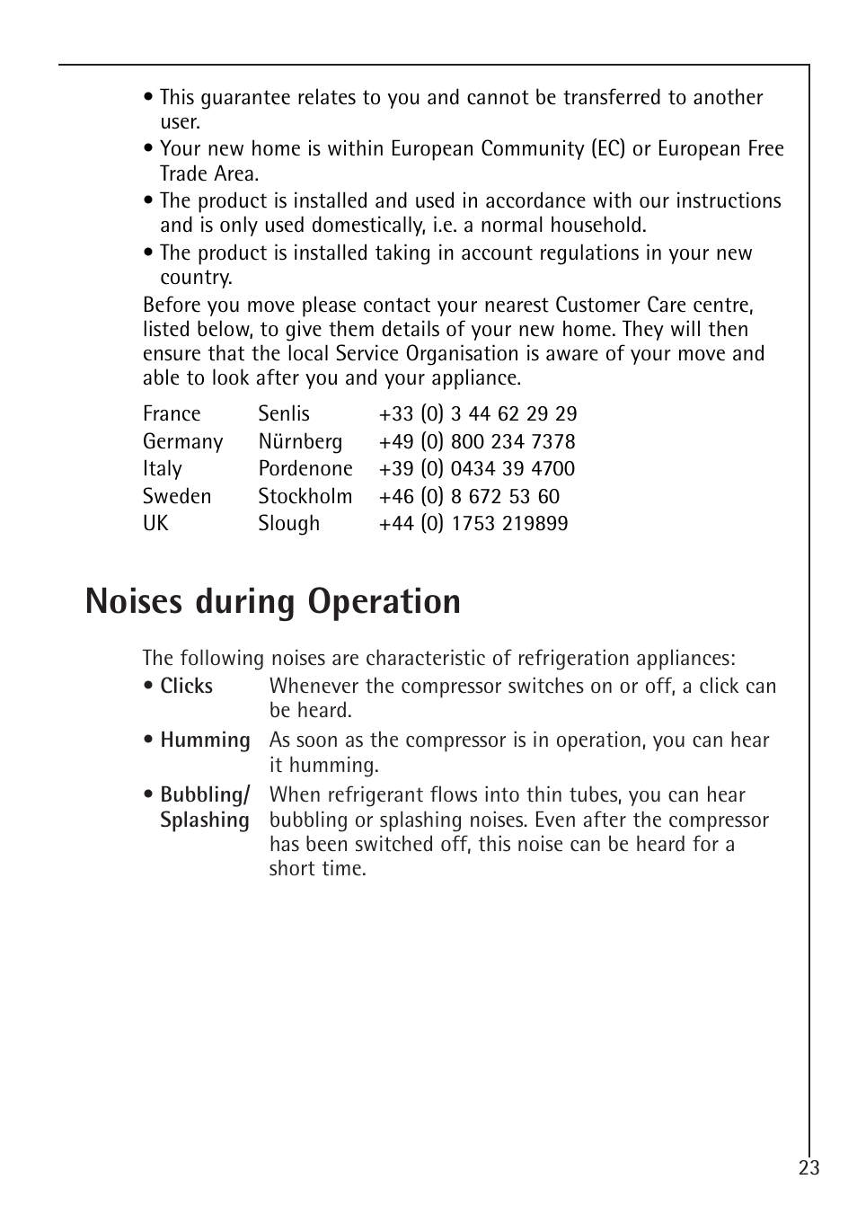 Noises during operation | Electrolux 1194-7 GA User Manual | Page 23 / 28