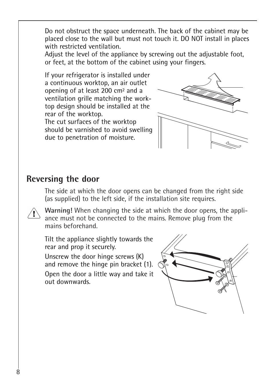 Reversing the door | Electrolux 1194-7 GA User Manual | Page 8 / 28