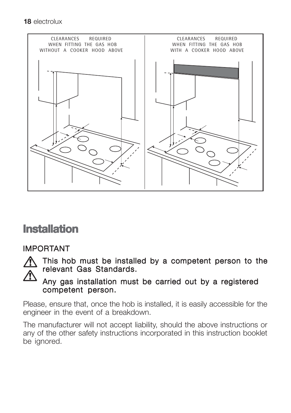 Installation | Electrolux EHG 9832 User Manual | Page 18 / 36