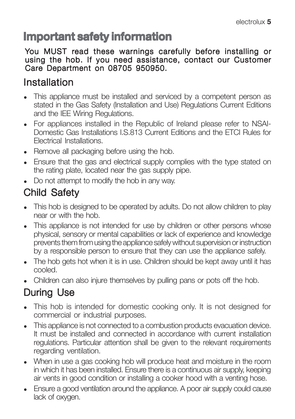 Important safety information, Child safety, During use | Electrolux EHG 9832 User Manual | Page 5 / 36