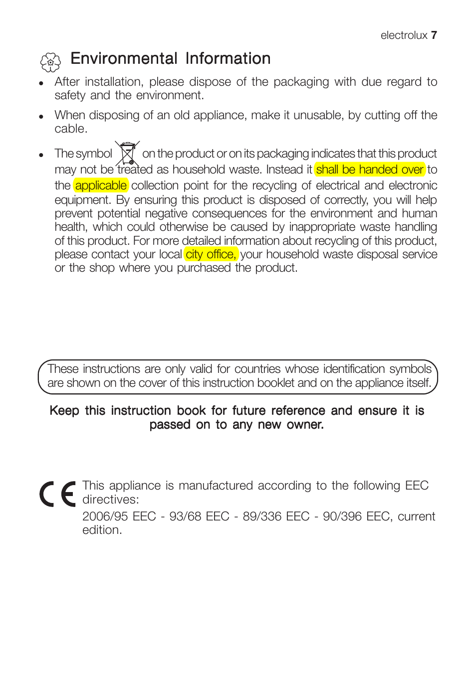 Environmental information | Electrolux EHG 9832 User Manual | Page 7 / 36