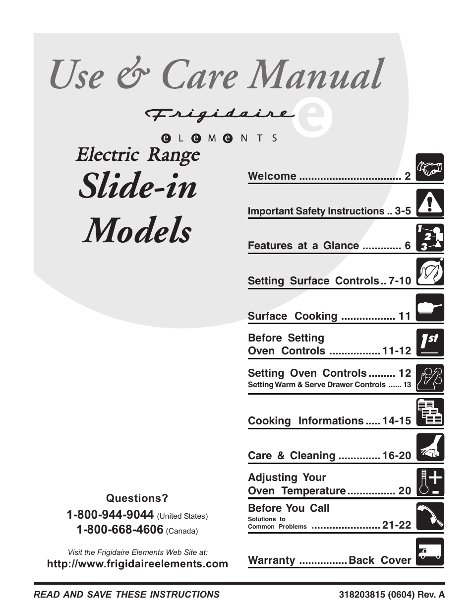 Electrolux Slide-In Models User Manual | 24 pages