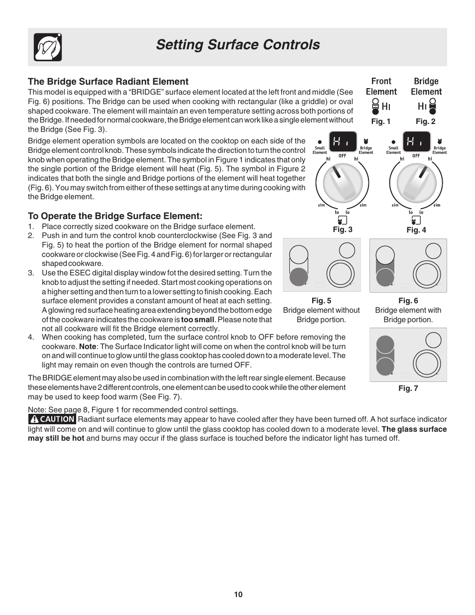 Setting surface controls, The bridge surface radiant element | Electrolux Slide-In Models User Manual | Page 10 / 24