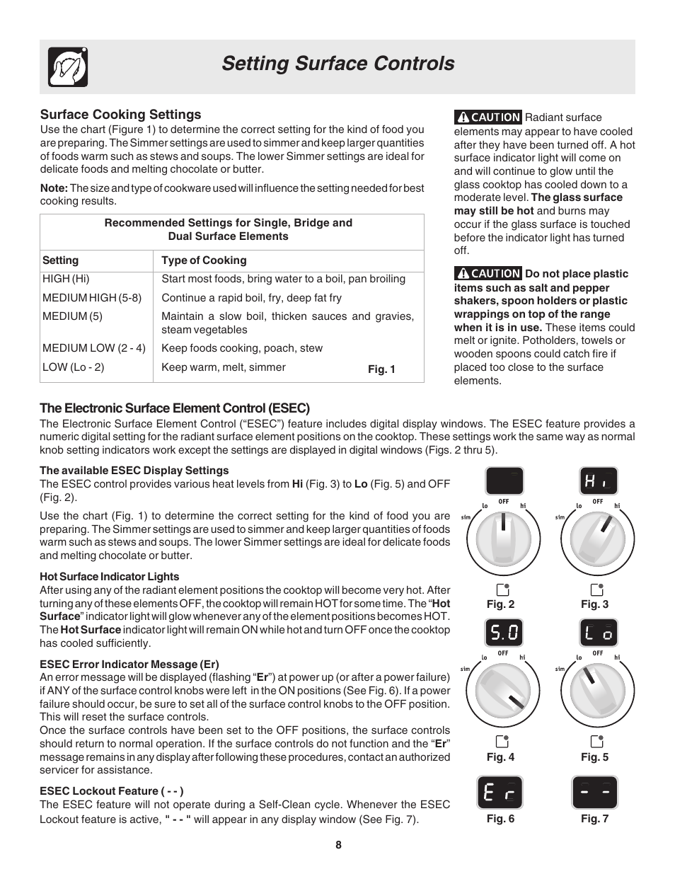 Setting surface controls | Electrolux Slide-In Models User Manual | Page 8 / 24