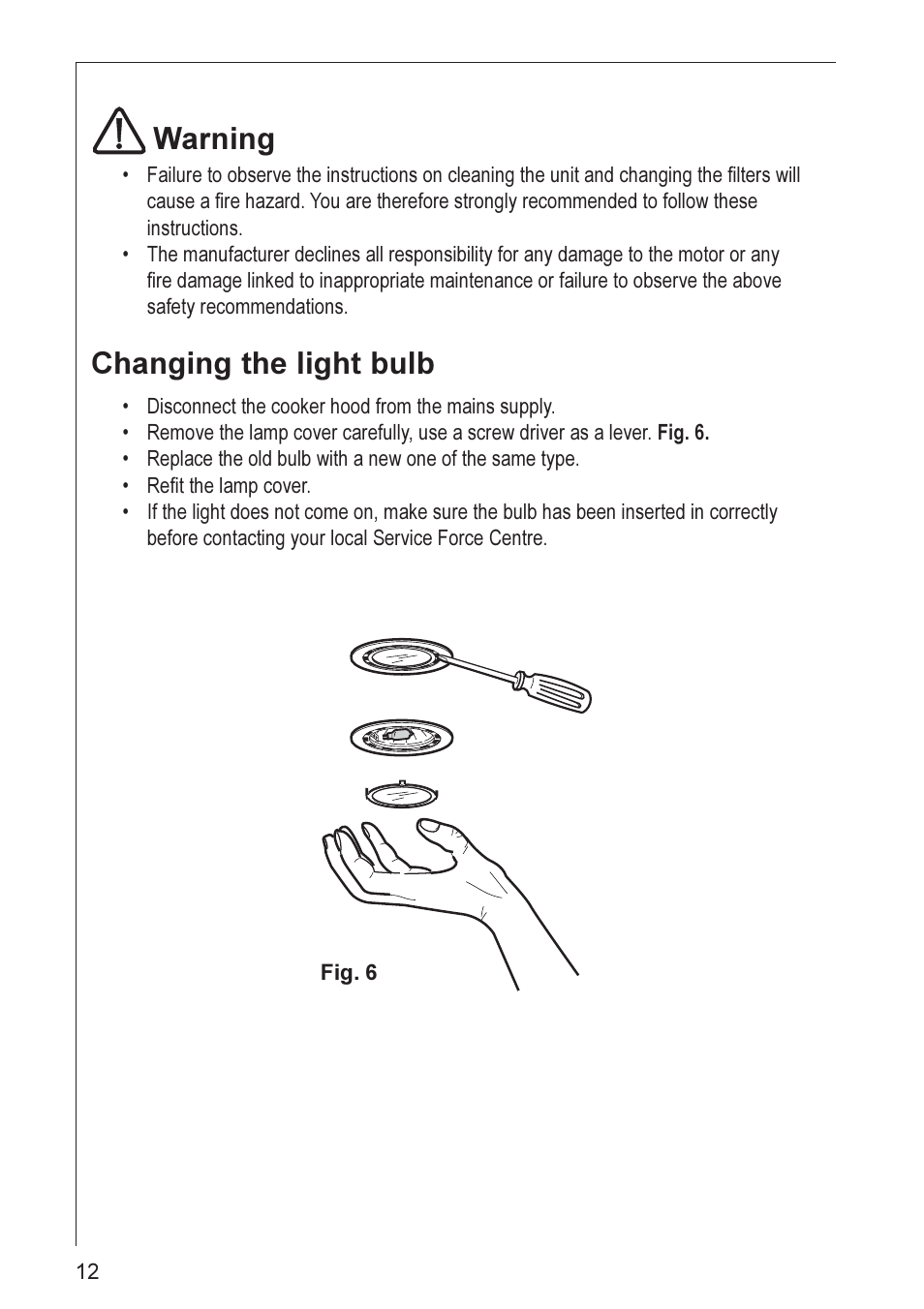 Warning, Changing the light bulb | Electrolux HD 8960 User Manual | Page 12 / 20