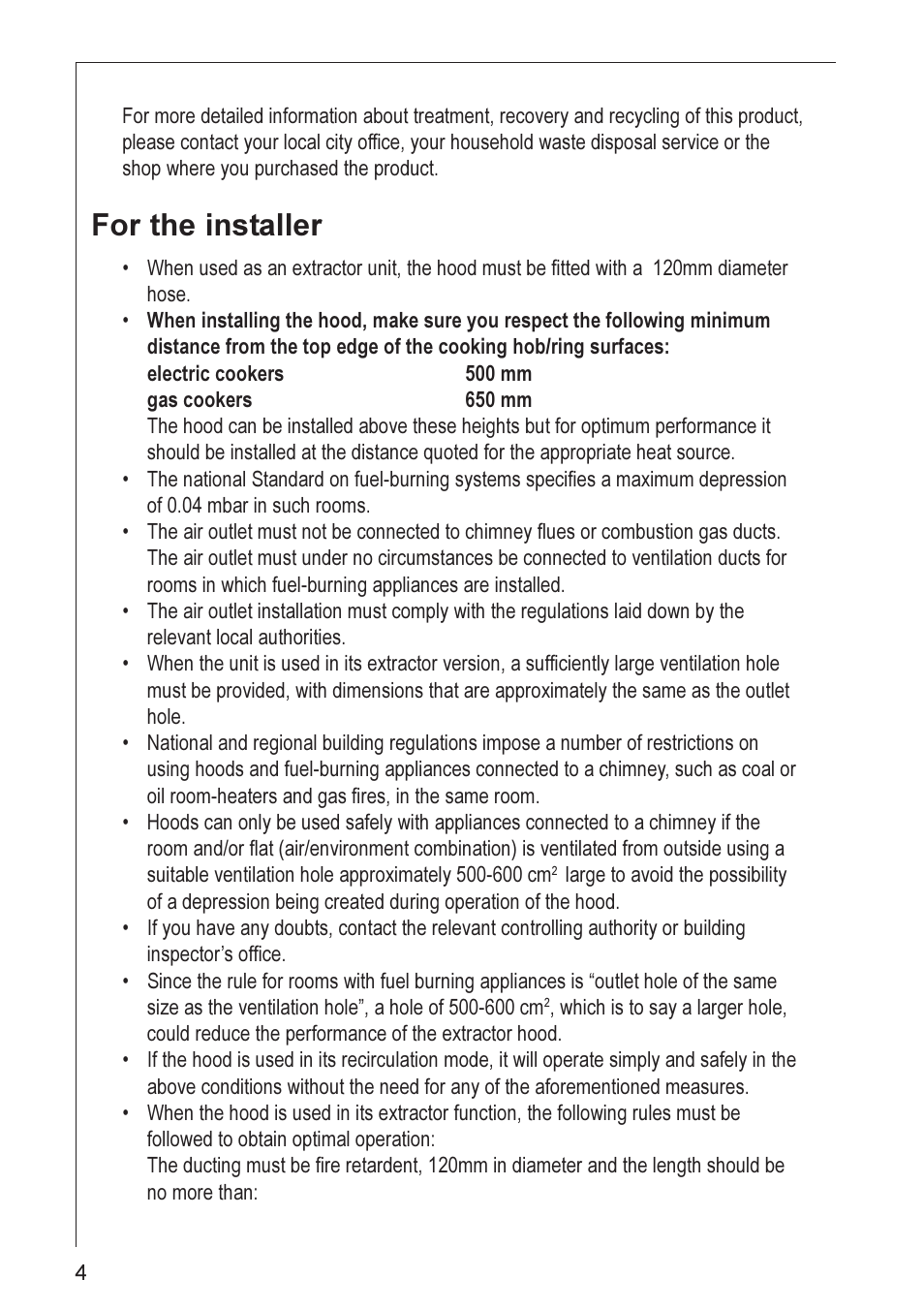 For the installer | Electrolux HD 8960 User Manual | Page 4 / 20