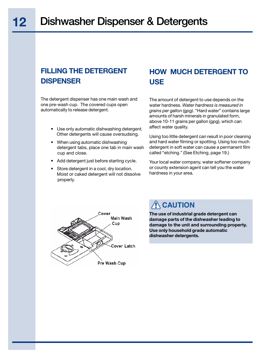 Dishwasher dispenser & detergents | Electrolux EIDW6105 User Manual | Page 12 / 22