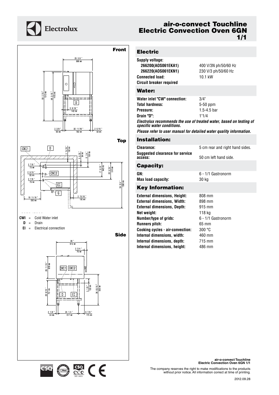 Electrolux Air-O-Convect 6GN User Manual | Page 2 / 3