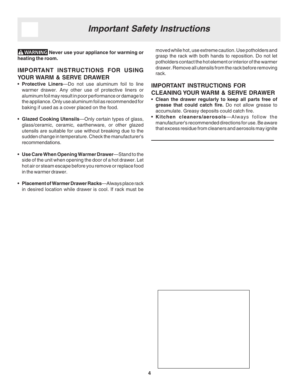 Important safety instructions | Electrolux Warm & Serve Drawer User Manual | Page 4 / 8