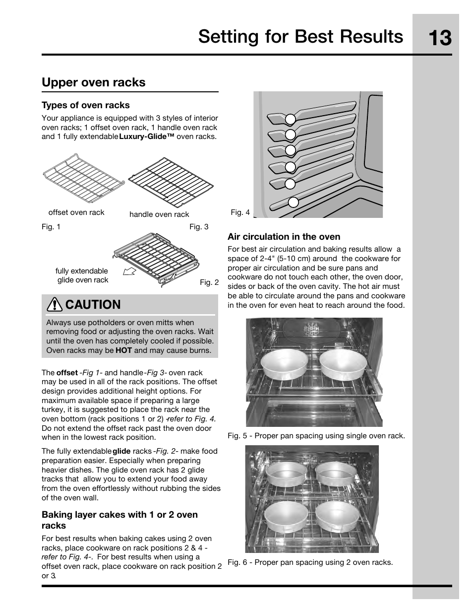 Setting for best results, Upper oven racks | Electrolux 316471400 User Manual | Page 13 / 56